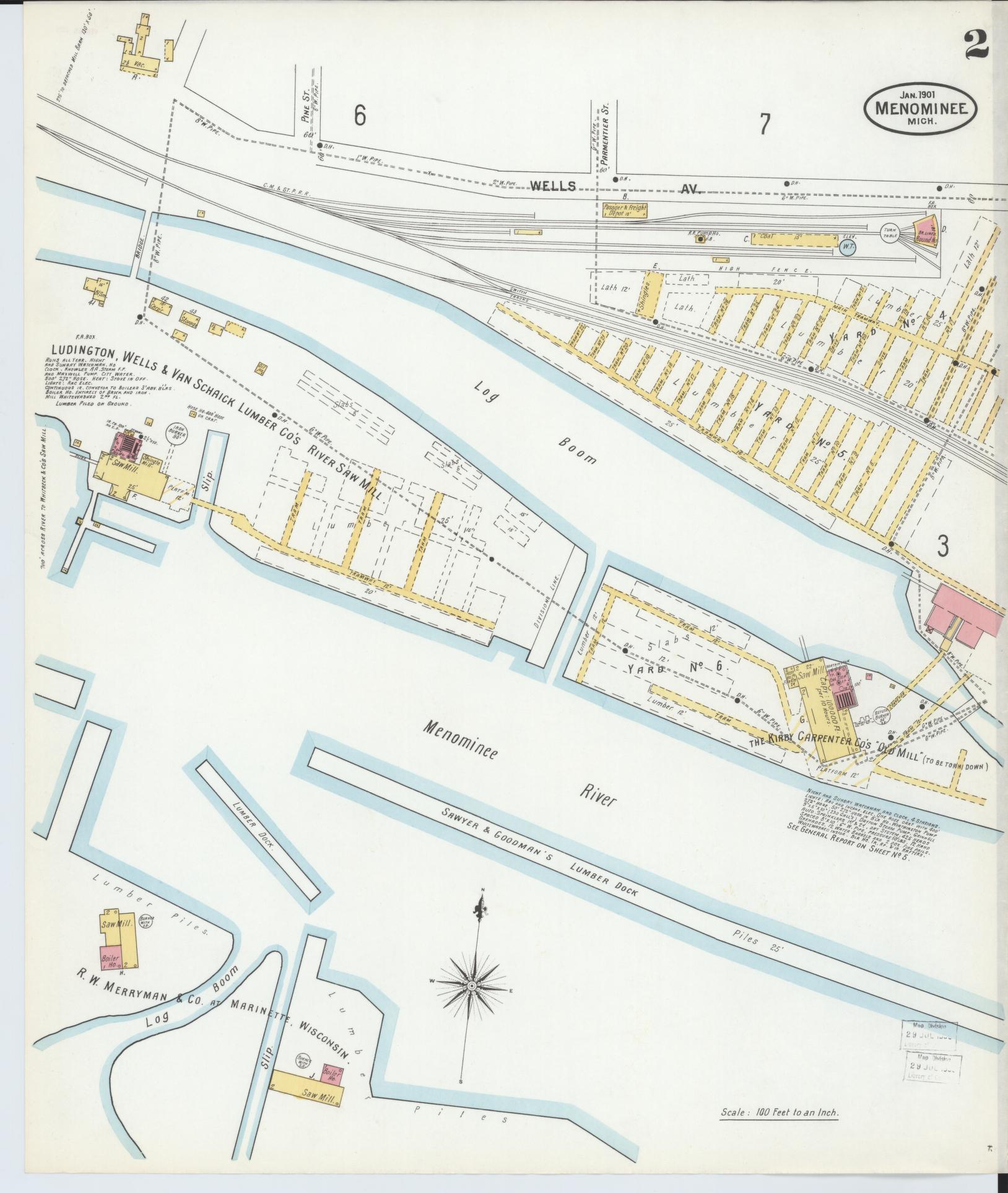 Sanborn Fire Insurance Map from Menominee, Menominee County, Michigan (1901), Sheet #0002 - Complete Map Set gallery image, historic Sanborn map, vintage wall art, Michigan Michigan