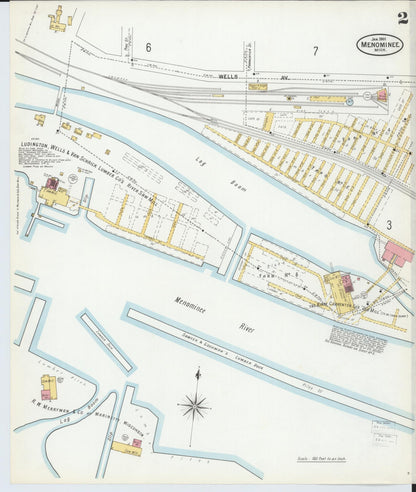 Sanborn Fire Insurance Map from Menominee, Menominee County, Michigan (1901), Sheet #0002 - Complete Map Set gallery image, historic Sanborn map, vintage wall art, Michigan Michigan
