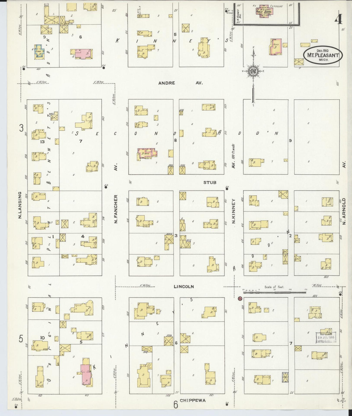 Sanborn Fire Insurance Map from Mount Pleasant, Isabella County, Michigan (1910), Sheet #0004 - Historic Sanborn Fire Insurance Map Print, vintage old map wall art, antique decor, genealogy gift, Michigan Michigan map
