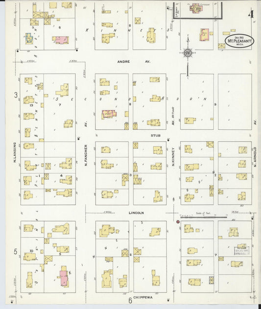 Sanborn Fire Insurance Map from Mount Pleasant, Isabella County, Michigan (1910), Sheet #0004 - Historic Sanborn Fire Insurance Map Print, vintage old map wall art, antique decor, genealogy gift, Michigan Michigan map
