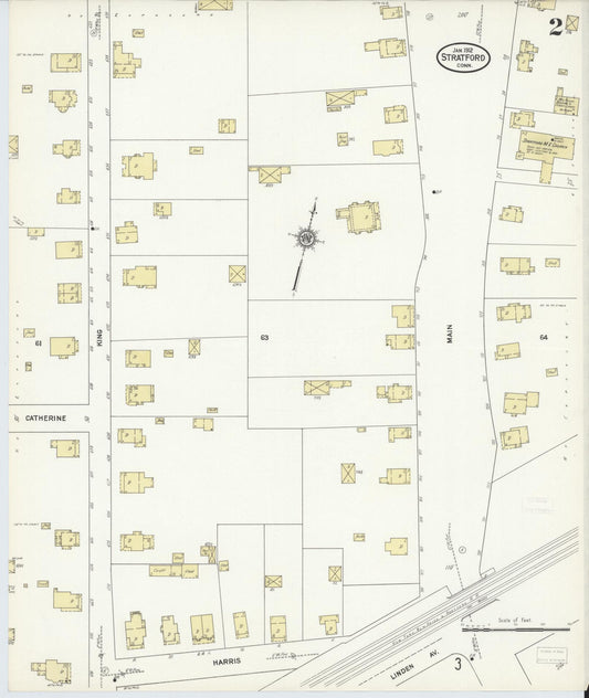 Sanborn Fire Insurance Map from Stratford, Fairfield County, Connecticut (1912), Sheet #0002 - Historic Sanborn Fire Insurance Map Print, vintage old map wall art, antique decor, genealogy gift, Connecticut Connecticut map
