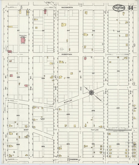 Sanborn Fire Insurance Map from Radford, Independent Cities, Virginia (1920), Sheet #0014 - Historic Sanborn Fire Insurance Map Print, vintage old map wall art, antique decor, genealogy gift, Virginia Virginia map