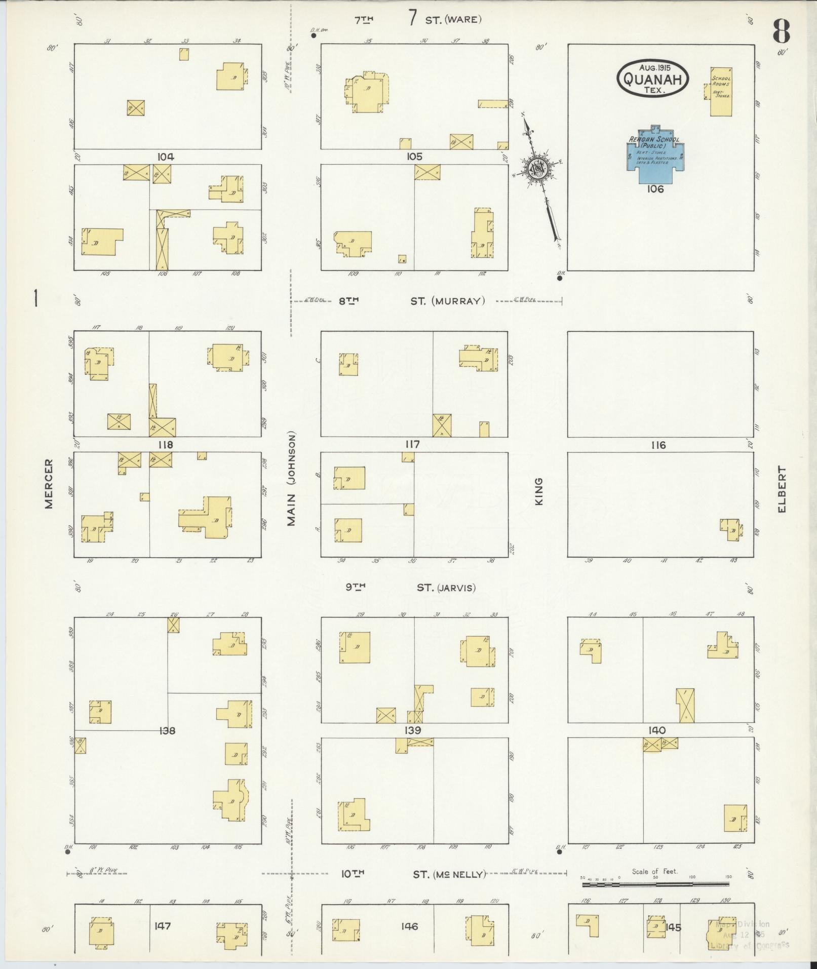 Sanborn Fire Insurance Map from Quanah, Hardeman County, Texas (1915), Sheet #0008 - Historic Sanborn Fire Insurance Map Print, vintage old map wall art, antique decor, genealogy gift, Texas Texas map
