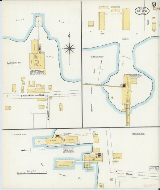 Sanborn Fire Insurance Map from Biloxi, Harrison County, Mississippi (1904), Sheet #0009 - Historic Sanborn Fire Insurance Map Print, vintage old map wall art, antique decor, genealogy gift, Mississippi Mississippi map