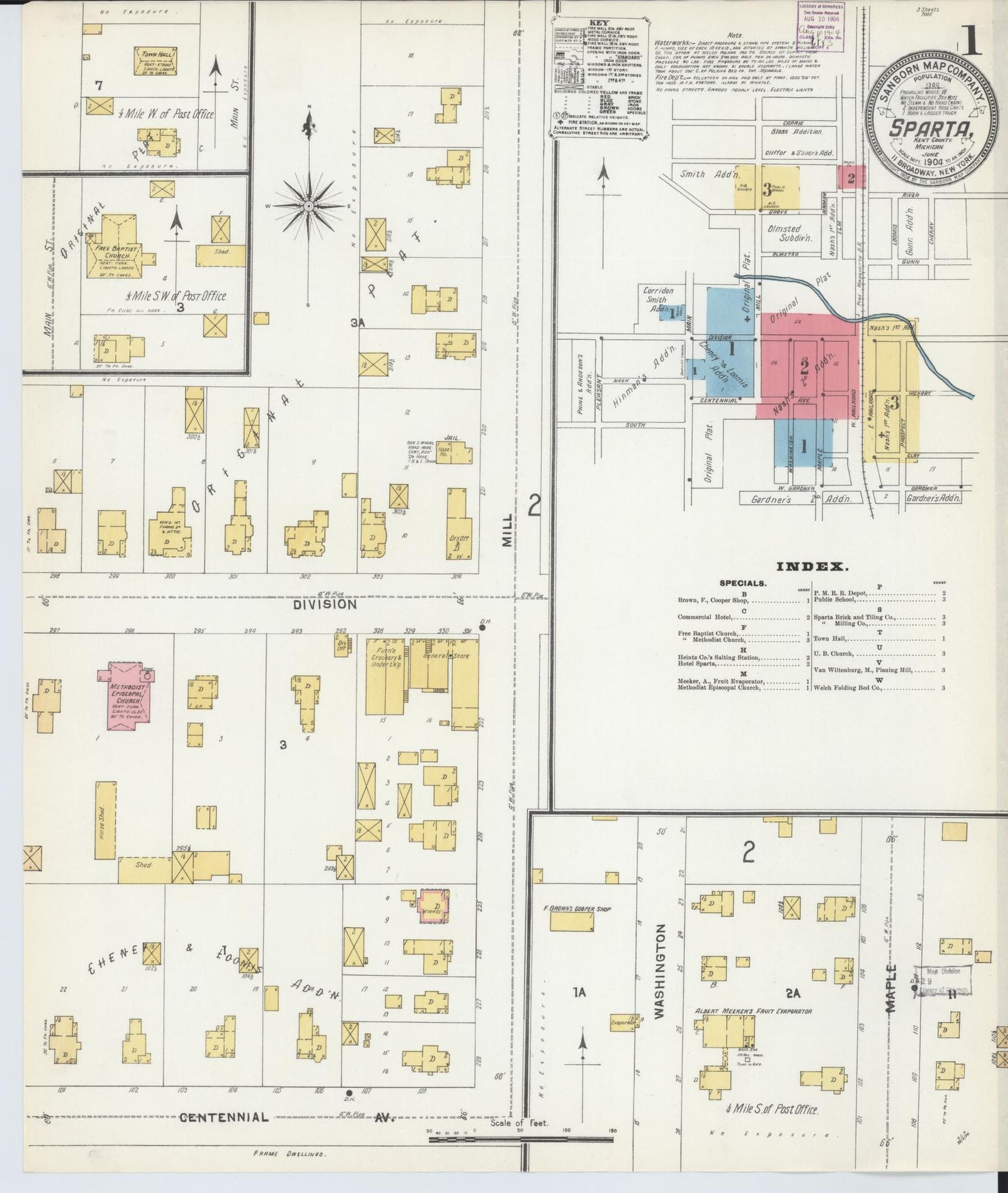 Sanborn Fire Insurance Map from Sparta, Kent County, Michigan (1904), Sheet #0001 - Historic Sanborn Fire Insurance Map Print, vintage old map wall art, antique decor, genealogy gift, Michigan Michigan map