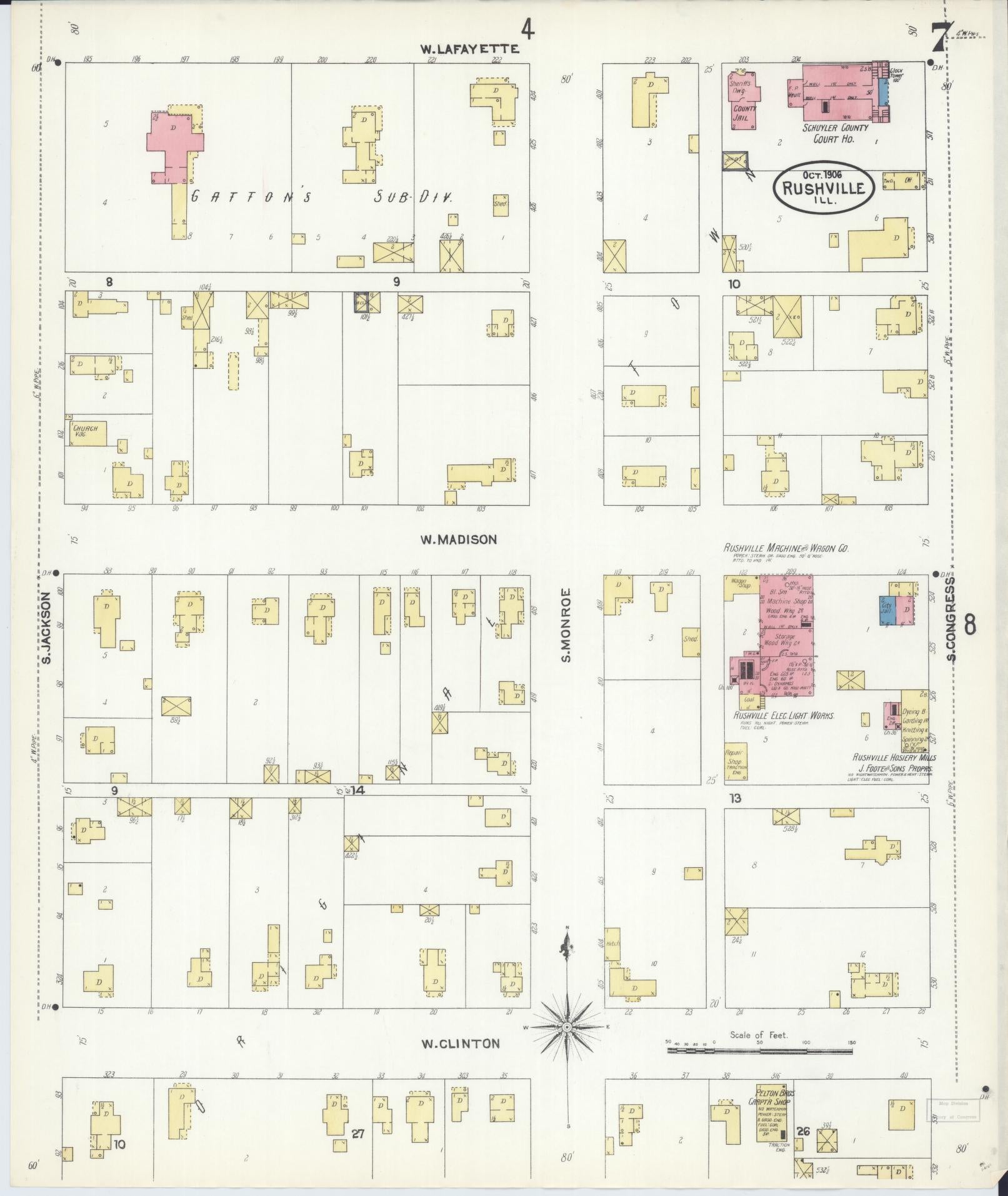 Sanborn Fire Insurance Map from Rushville, Schuyler County, Illinois (1906), Sheet #0007 - Historic Sanborn Fire Insurance Map Print, vintage old map wall art, antique decor, genealogy gift, Illinois Illinois map