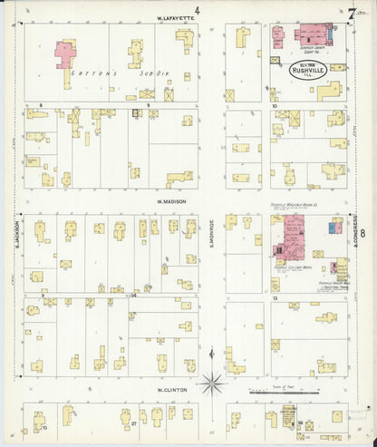 Sanborn Fire Insurance Map from Rushville, Schuyler County, Illinois (1906), Sheet #0007 - Historic Sanborn Fire Insurance Map Print, vintage old map wall art, antique decor, genealogy gift, Illinois Illinois map