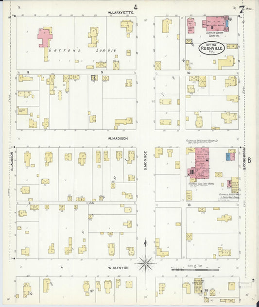 Sanborn Fire Insurance Map from Rushville, Schuyler County, Illinois (1906), Sheet #0007 - Historic Sanborn Fire Insurance Map Print, vintage old map wall art, antique decor, genealogy gift, Illinois Illinois map