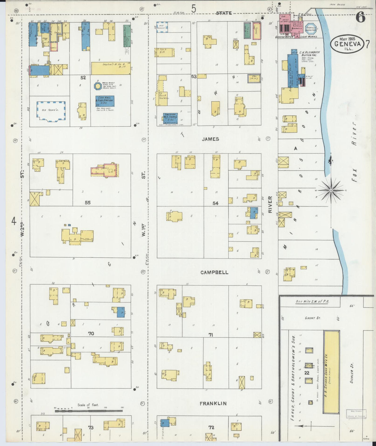 Sanborn Fire Insurance Map from Geneva, Kane County, Illinois (1905), Sheet #0006 - Complete Map Set gallery image, historic Sanborn map, vintage wall art, Illinois Illinois