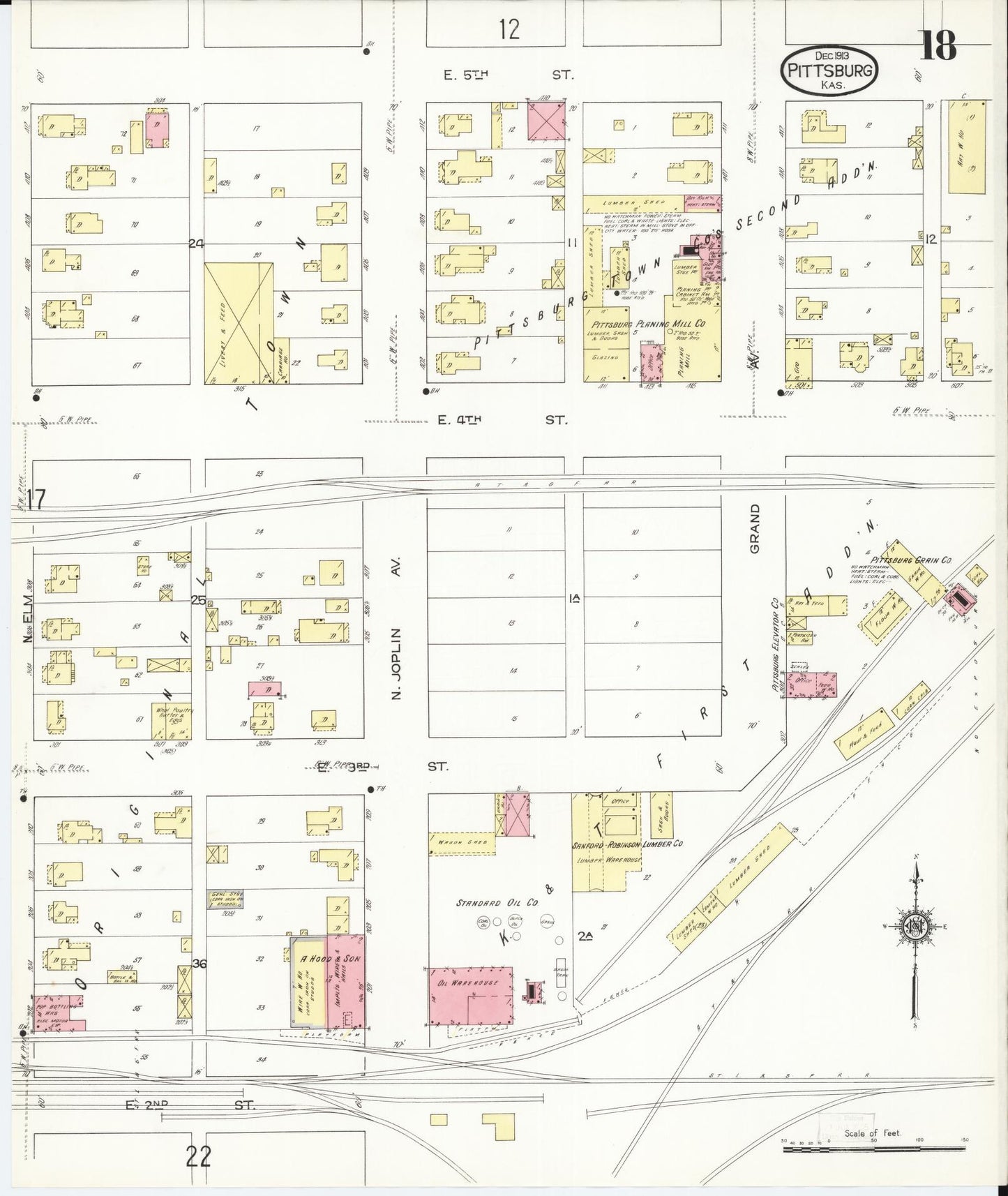 Sanborn Fire Insurance Map from Pittsburg, Crawford County, Kansas (1913), Sheet #0018 - Historic Sanborn Fire Insurance Map Print, vintage old map wall art, antique decor, genealogy gift, Kansas Kansas map