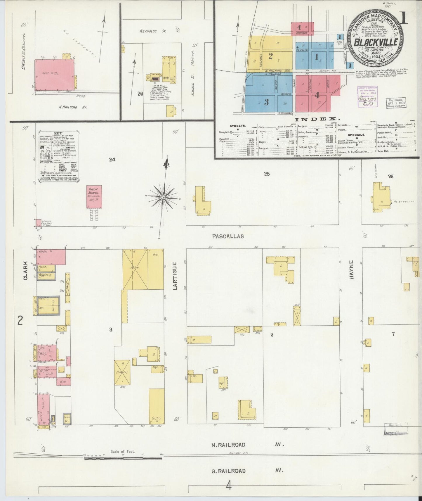 Sanborn Fire Insurance Map from Blackville, Barnwell County, South Carolina (1904), Sheet #0001 - Complete Map Set gallery image, historic Sanborn map, vintage wall art, South Carolina South Carolina