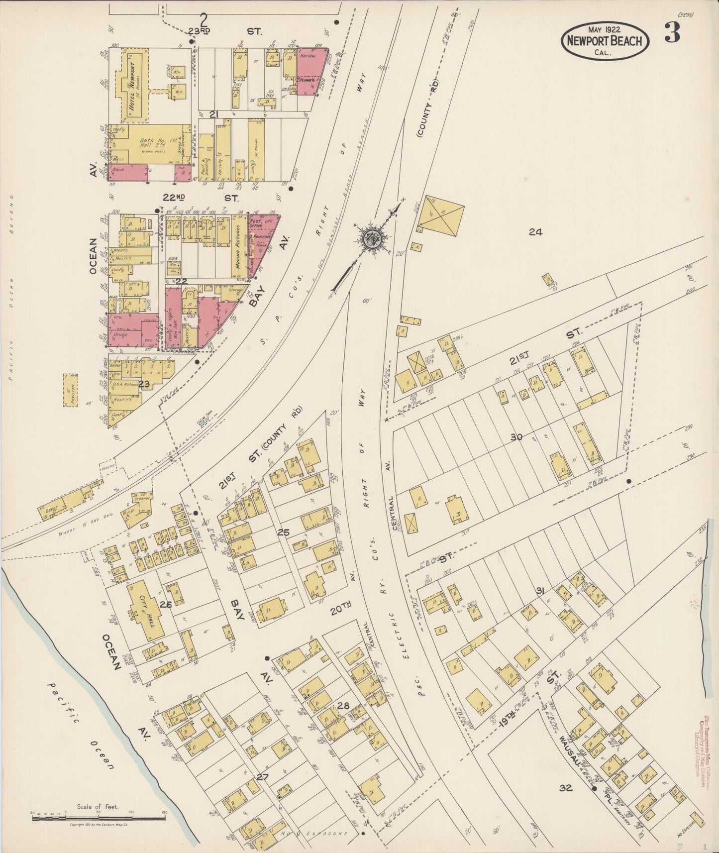 Sanborn Fire Insurance Map from Newport Beach, Orange County, California (1922), Sheet #0003 - Historic Sanborn Fire Insurance Map Print, vintage old map wall art, antique decor, genealogy gift, California California map