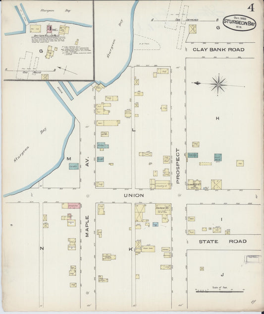 Sanborn Fire Insurance Map from Sturgeon Bay, Door County, Wisconsin (1885), Sheet #0004 - Historic Sanborn Fire Insurance Map Print, vintage old map wall art, antique decor, genealogy gift, Wisconsin Wisconsin map