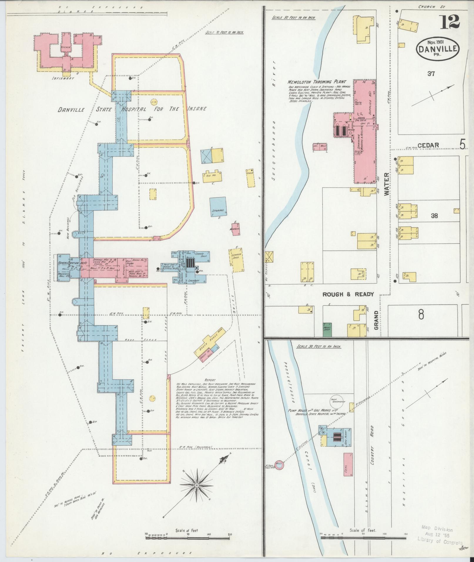 Sanborn Fire Insurance Map from Danville, Montour County, Pennsylvania (1901), Sheet #0012 - Historic Sanborn Fire Insurance Map Print, vintage old map wall art, antique decor, genealogy gift, Pennsylvania Pennsylvania map