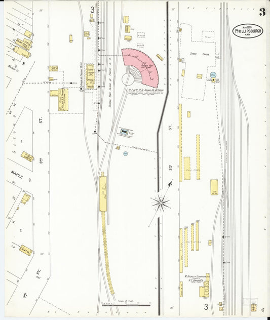 Sanborn Fire Insurance Map from Phillipsburg, Phillips County, Kansas (1899), Sheet #0003 - Historic Sanborn Fire Insurance Map Print, vintage old map wall art, antique decor, genealogy gift, Kansas Kansas map