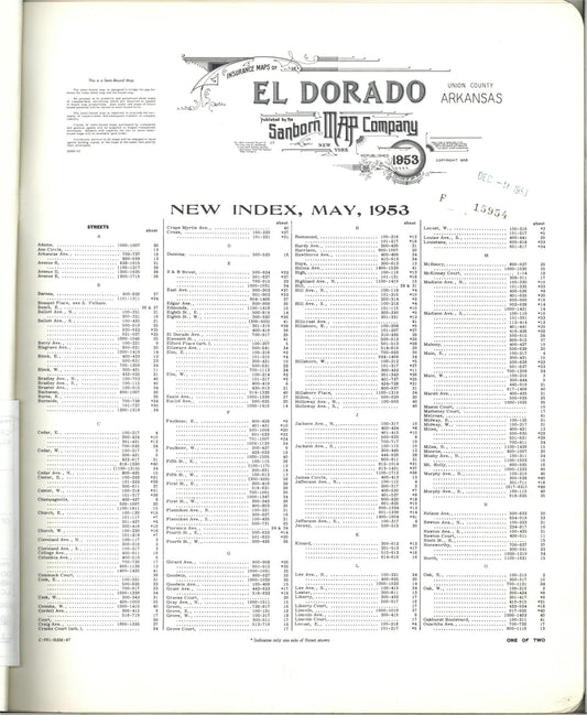Sanborn Fire Insurance Map from El Dorado, Union County, Arkansas (1953), Sheet #0001 - Historic Sanborn Fire Insurance Map Print, vintage old map wall art, antique decor, genealogy gift, Arkansas Arkansas map