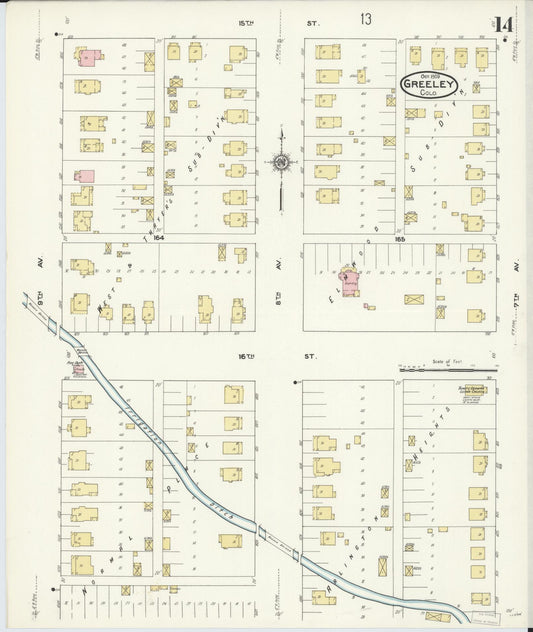 Sanborn Fire Insurance Map from Greeley, Weld County, Colorado (1909), Sheet #0014 - Historic Sanborn Fire Insurance Map Print, vintage old map wall art, antique decor, genealogy gift, Colorado Colorado map