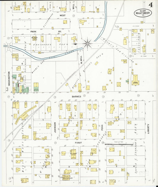 Sanborn Fire Insurance Map from What Cheer, Keokuk County, Iowa (1899), Sheet #0004 - Historic Sanborn Fire Insurance Map Print, vintage old map wall art
