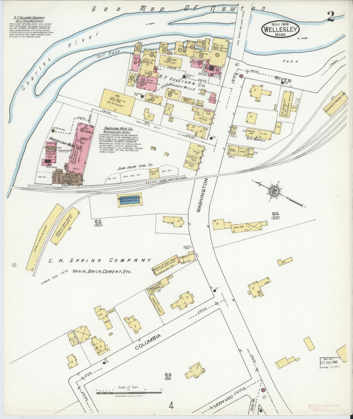 Sanborn Fire Insurance Map from Wellesley, Norfolk County, Massachusetts (1919), Sheet #0002 - Complete Map Set gallery image, historic Sanborn map, vintage wall art, Massachusetts Massachusetts