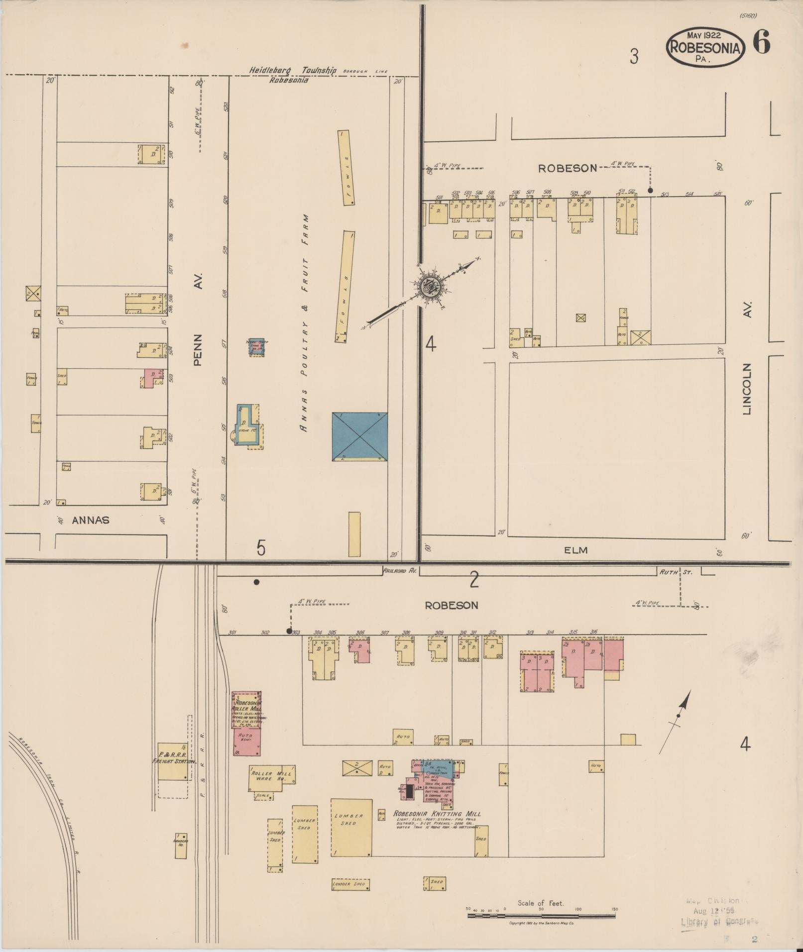Sanborn Fire Insurance Map from Robesonia, Berks County, Pennsylvania (1922), Sheet #0006 - Complete Map Set gallery image, historic Sanborn map, vintage wall art, Pennsylvania Pennsylvania