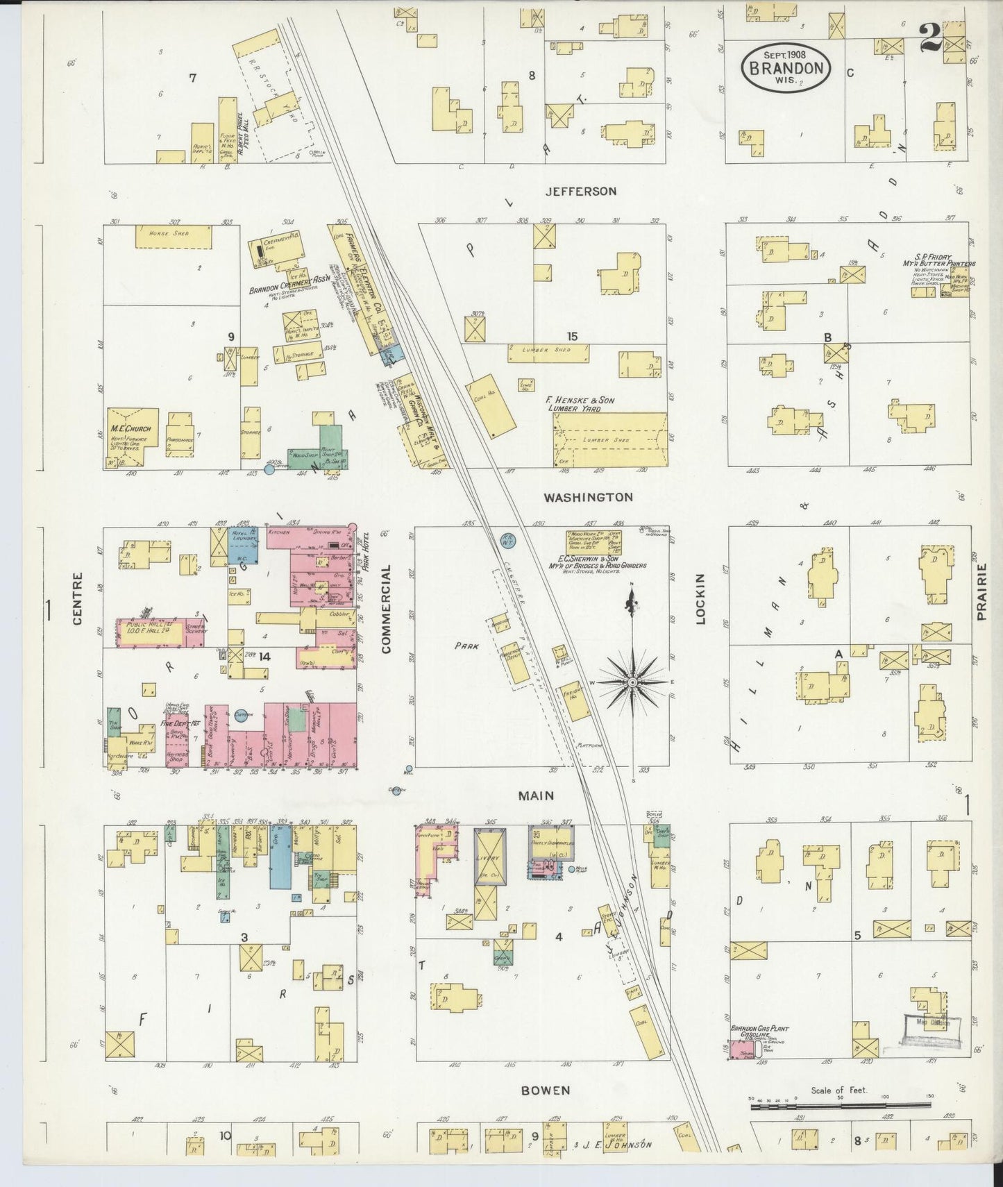 Sanborn Fire Insurance Map from Brandon, Fond du Lac County, Wisconsin (1908), Sheet #0002 - Historic Sanborn Fire Insurance Map Print, vintage old map wall art, antique decor, genealogy gift, Wisconsin Wisconsin map
