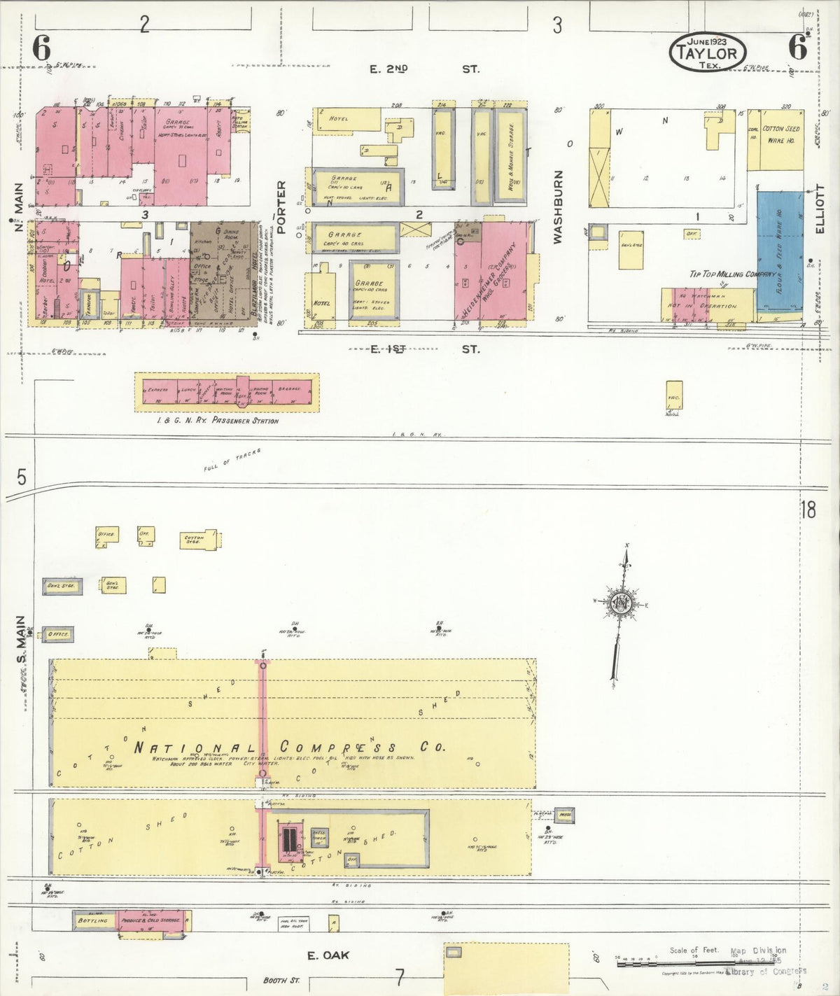 Sanborn Fire Insurance Map from Taylor, Williamson County, Texas (1923), Sheet #0006 - Historic Sanborn Fire Insurance Map Print, vintage old map wall art, antique decor, genealogy gift, Texas Texas map