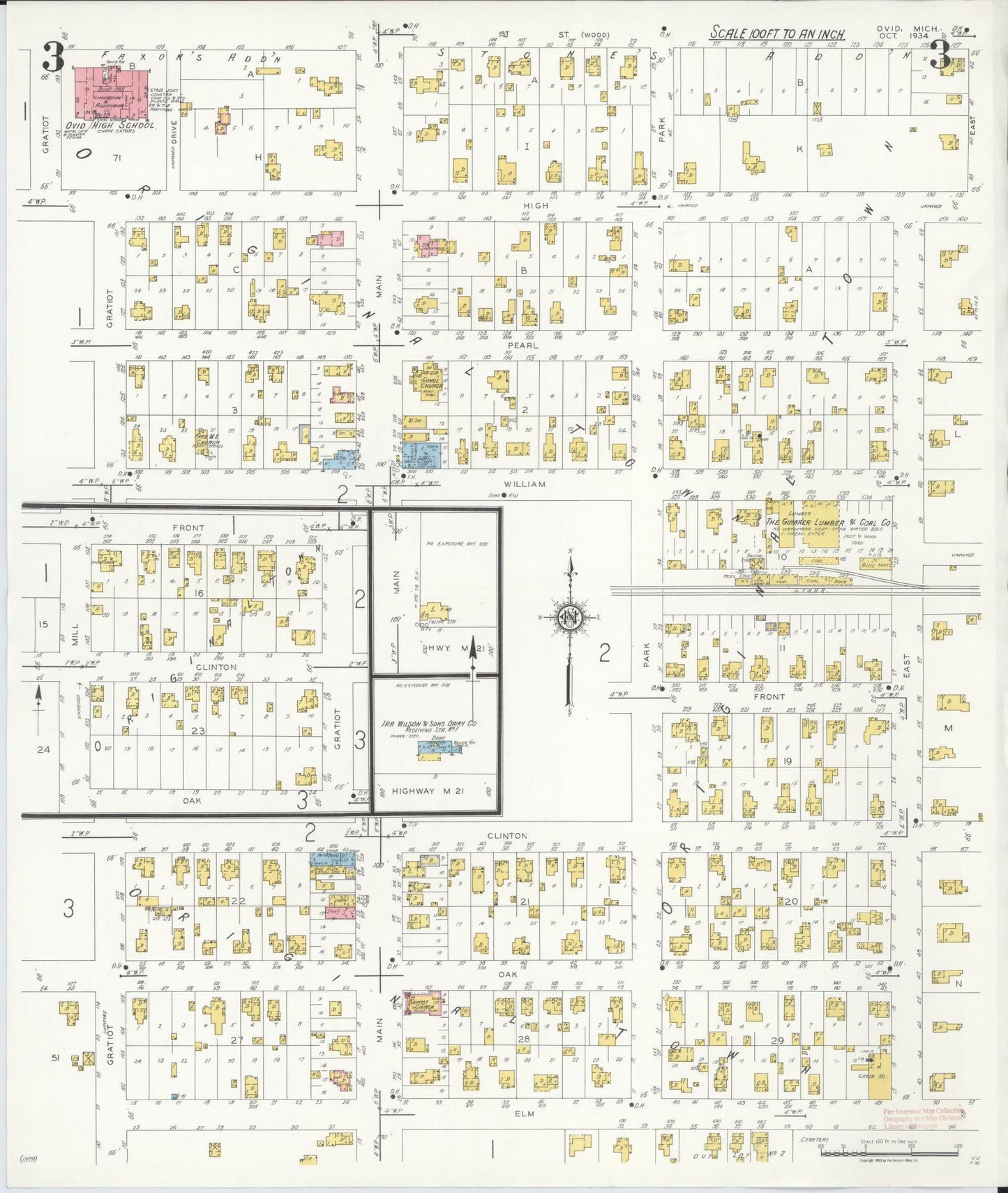 Sanborn Fire Insurance Map from Ovid, Clinton County, Michigan (1934), Sheet #0003 - Complete Map Set gallery image, historic Sanborn map, vintage wall art, Michigan Michigan