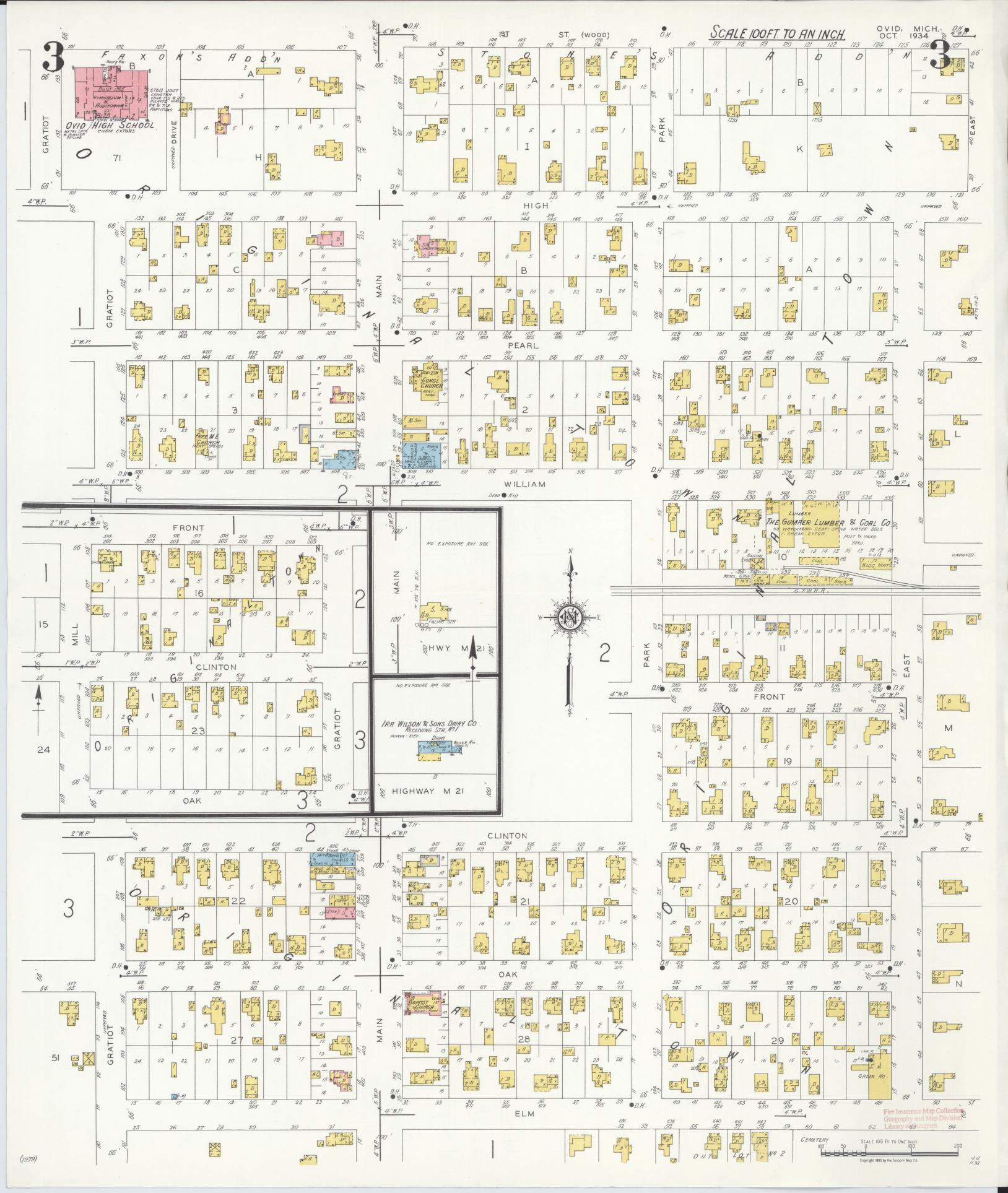 Sanborn Fire Insurance Map from Ovid, Clinton County, Michigan (1934), Sheet #0003 - Complete Map Set gallery image, historic Sanborn map, vintage wall art, Michigan Michigan