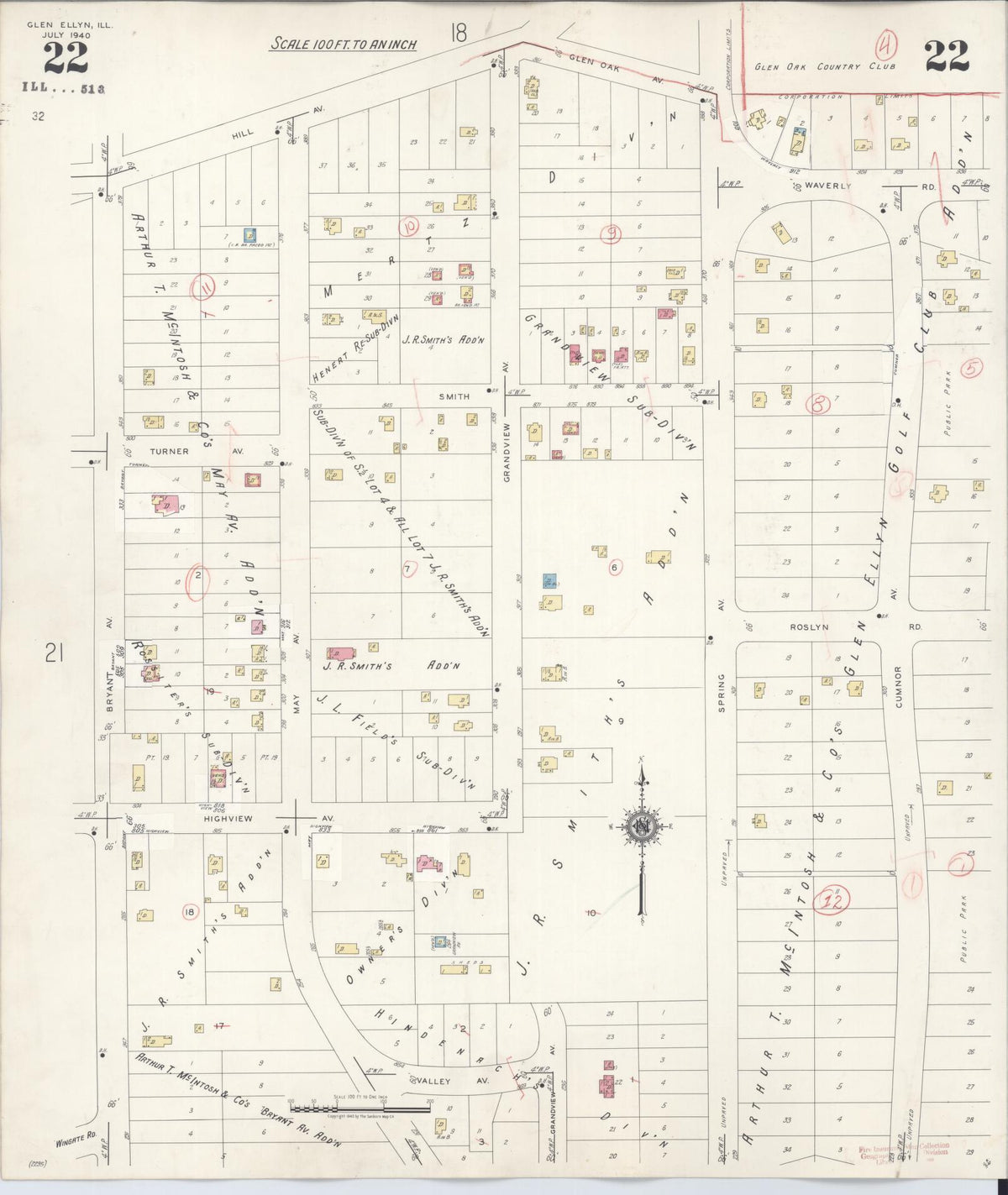 Sanborn Fire Insurance Map from Glen Ellyn, Du Page County, Illinois (1946), Sheet #0022 - Complete Map Set gallery image, historic Sanborn map, vintage wall art, Illinois Illinois