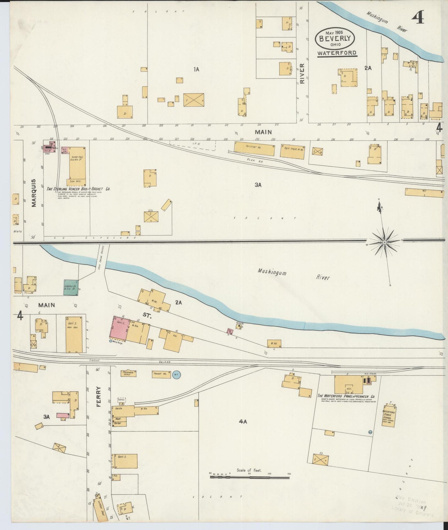 Sanborn Fire Insurance Map from Beverly, Washington County, Ohio (1905), Sheet #0004 - Historic Sanborn Fire Insurance Map Print, vintage old map wall art, antique decor, genealogy gift, Ohio Ohio map