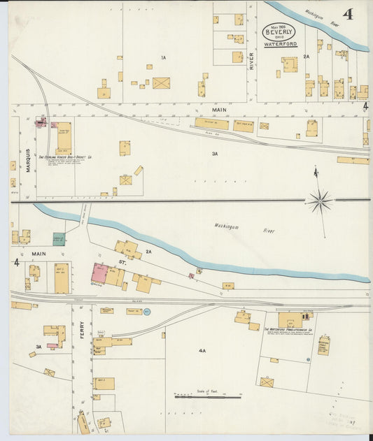 Sanborn Fire Insurance Map from Beverly, Washington County, Ohio (1905), Sheet #0004 - Historic Sanborn Fire Insurance Map Print, vintage old map wall art, antique decor, genealogy gift, Ohio Ohio map