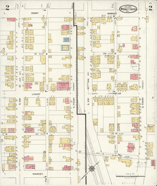 Sanborn Fire Insurance Map from Wormleysburg, Cumberland County, Pennsylvania (1923), Sheet #0002 - Historic Sanborn Fire Insurance Map Print, vintage old map wall art, antique decor, genealogy gift, Pennsylvania Pennsylvania map