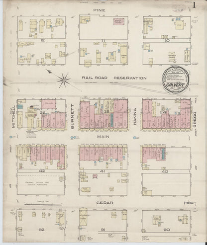 Sanborn Fire Insurance Map from Calvert, Robertson County, Texas (1885), Sheet #0001 - Complete Map Set gallery image, historic Sanborn map, vintage wall art, Texas Texas