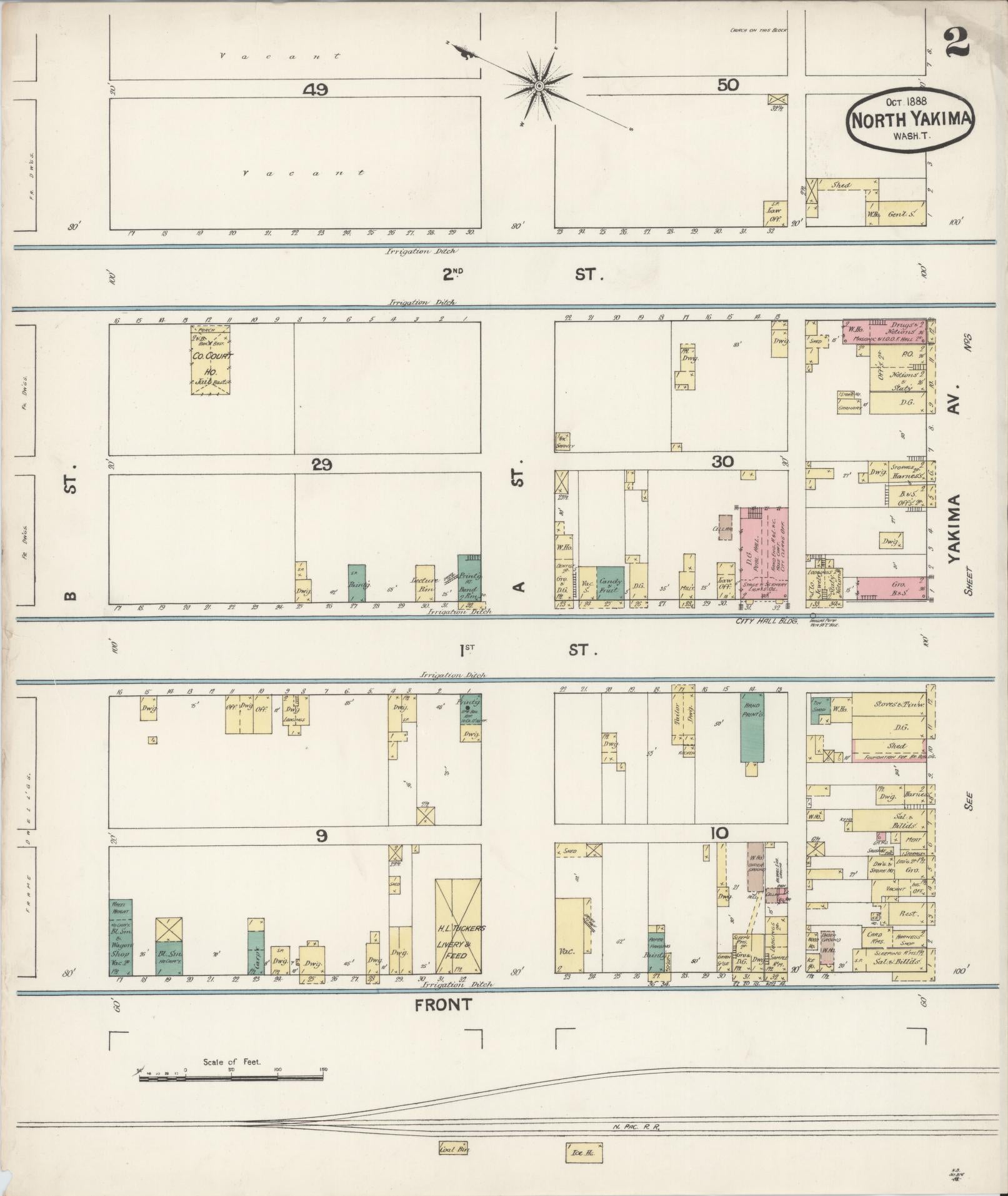 Sanborn Fire Insurance Map from North Yakima, Yakima County, Washington (1888), Sheet #0002 - Complete Map Set gallery image, historic Sanborn map, vintage wall art, Washington Washington