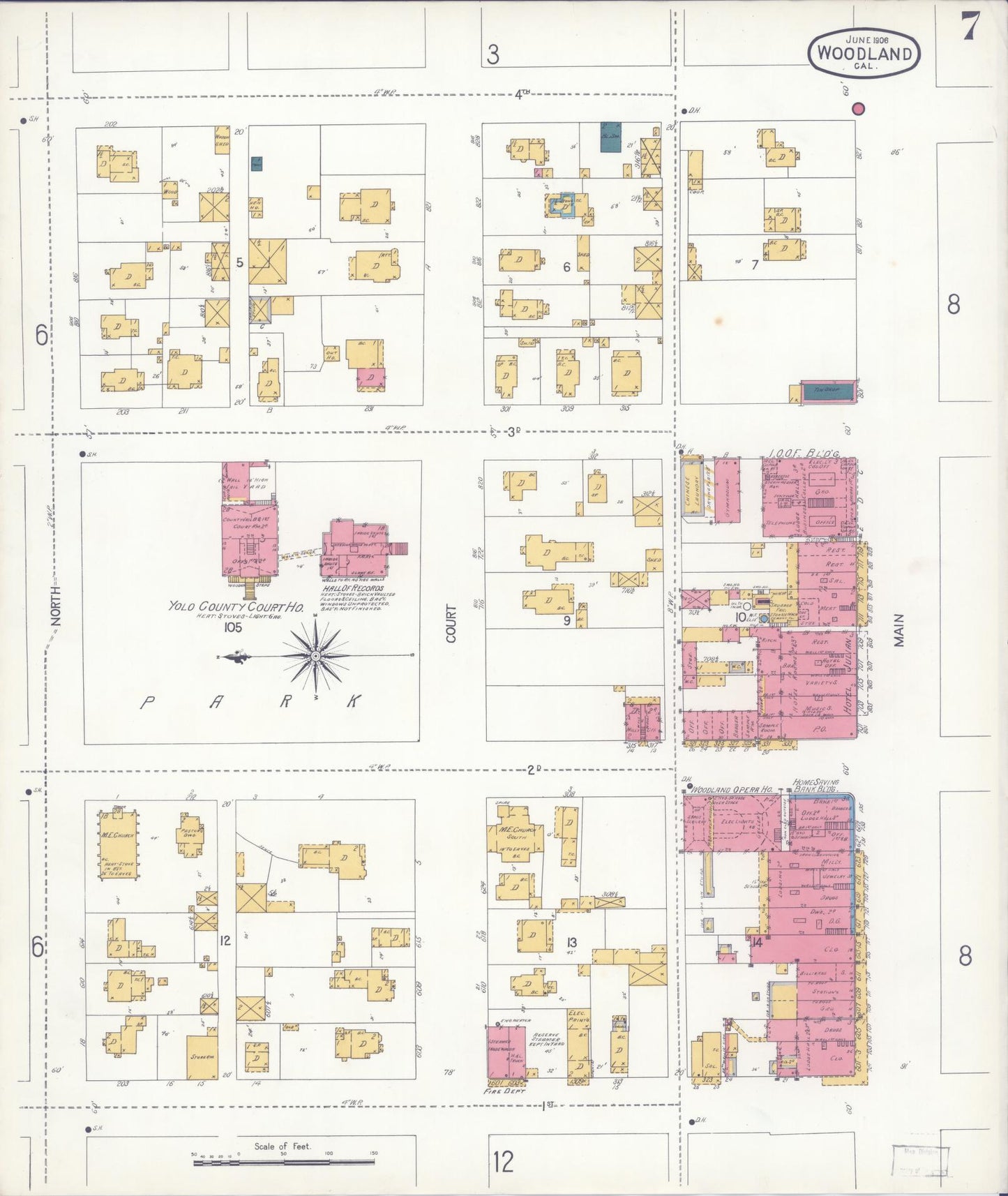 Sanborn Fire Insurance Map from Woodland, Yolo County, California (1906), Sheet #0007 - Complete Map Set gallery image, historic Sanborn map, vintage wall art, California California
