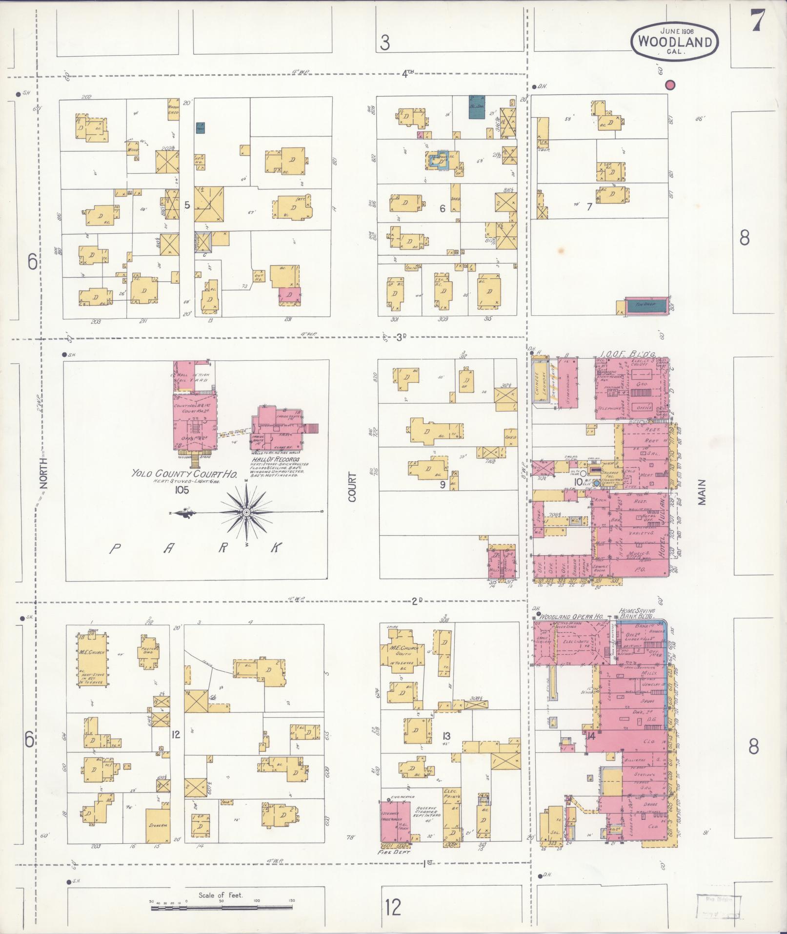 Sanborn Fire Insurance Map from Woodland, Yolo County, California (1906), Sheet #0007 - Complete Map Set gallery image, historic Sanborn map, vintage wall art, California California