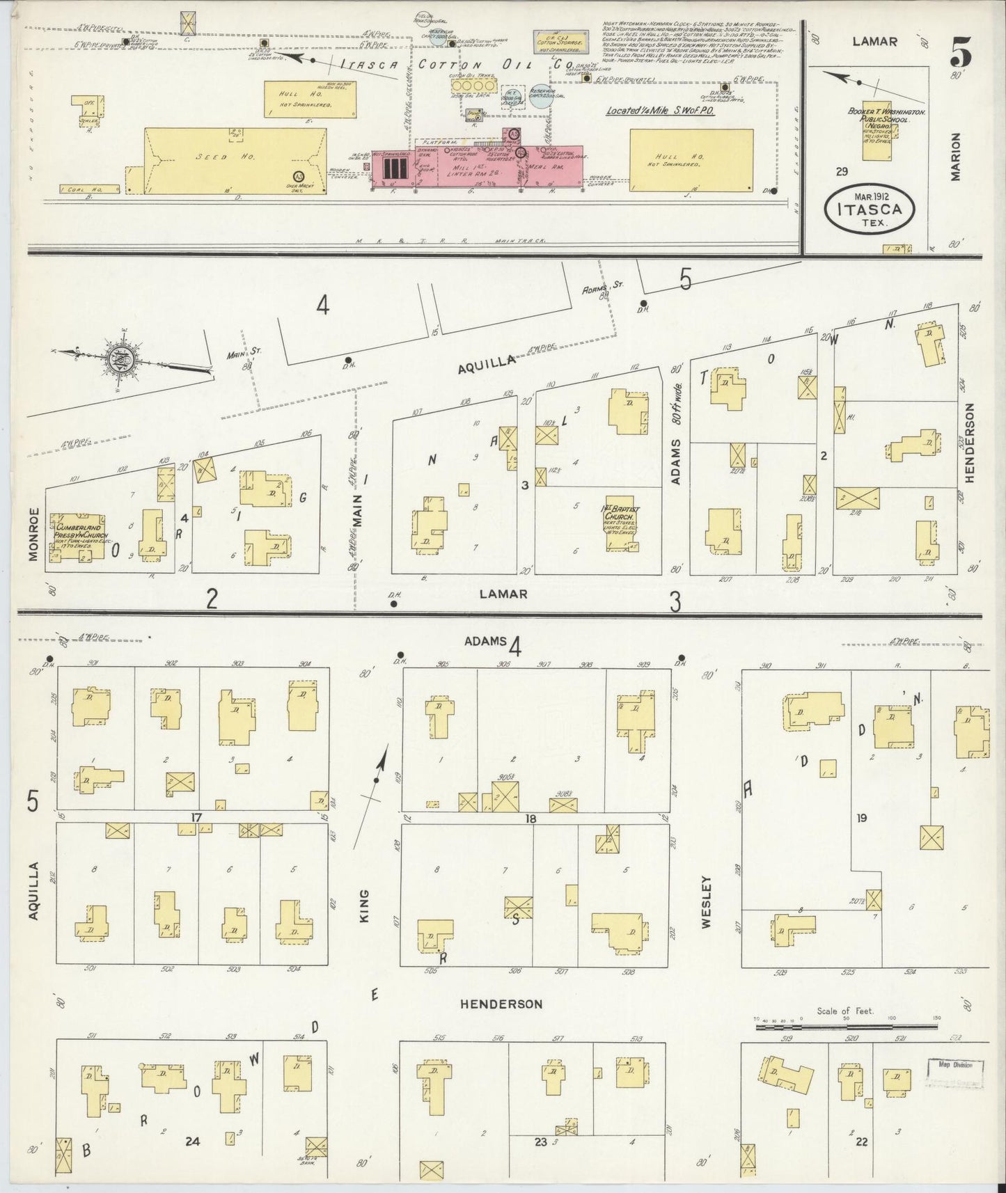 Sanborn Fire Insurance Map from Itasca, Hill County, Texas (1912), Sheet #0005 - Complete Map Set gallery image, historic Sanborn map, vintage wall art, Texas Texas