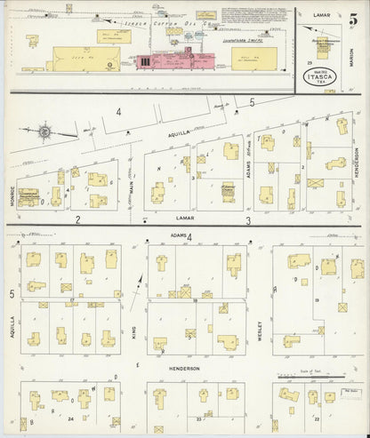Sanborn Fire Insurance Map from Itasca, Hill County, Texas (1912), Sheet #0005 - Complete Map Set gallery image, historic Sanborn map, vintage wall art, Texas Texas