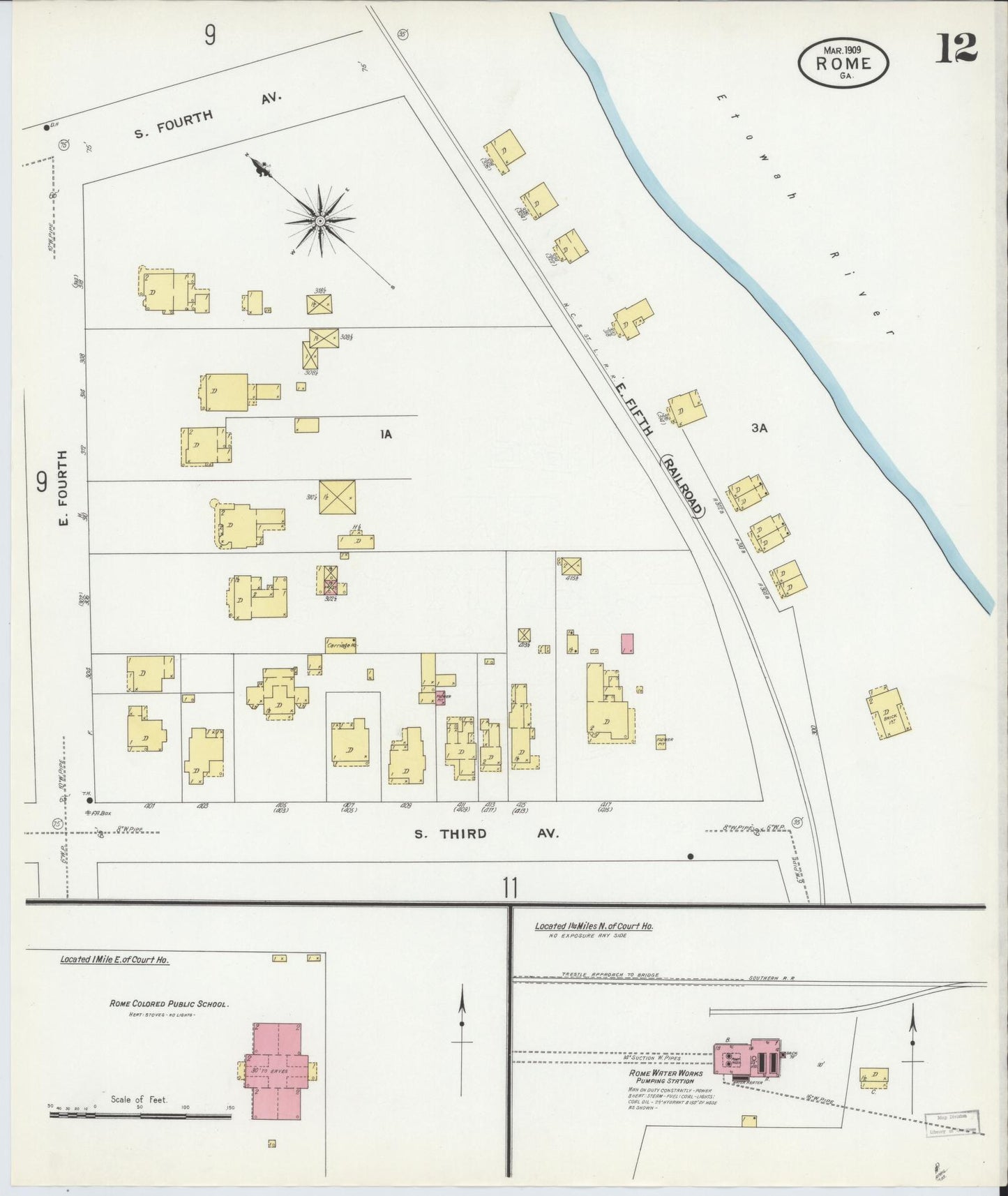 Sanborn Fire Insurance Map from Rome, Floyd County, Georgia (1909), Sheet #0012 - Historic Sanborn Fire Insurance Map Print, vintage old map wall art, antique decor, genealogy gift, Georgia Georgia map