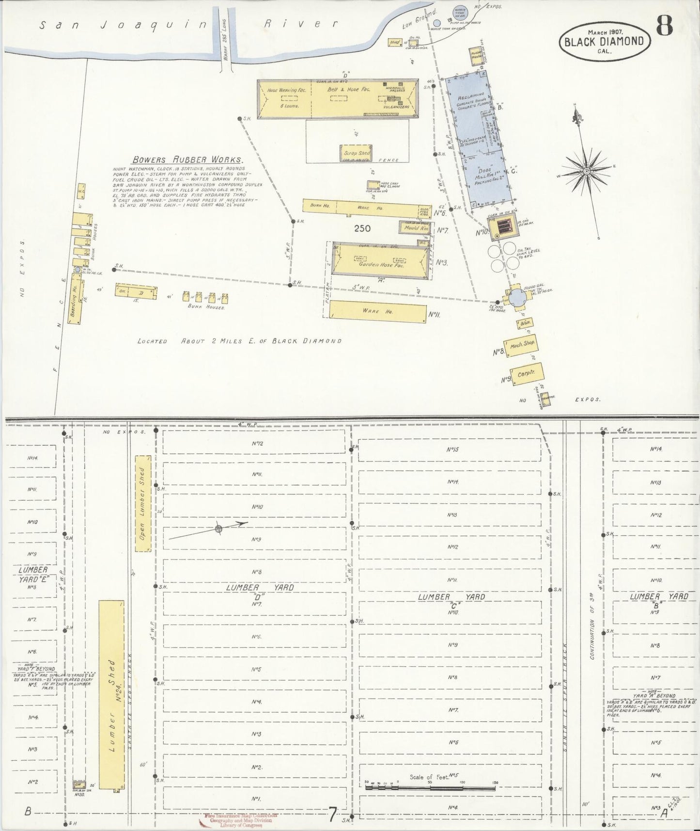 Sanborn Fire Insurance Map from Black Diamond, Contra Costa, California (1907), Sheet #0008 - Historic Sanborn Fire Insurance Map Print, vintage old map wall art, antique decor, genealogy gift, California California map