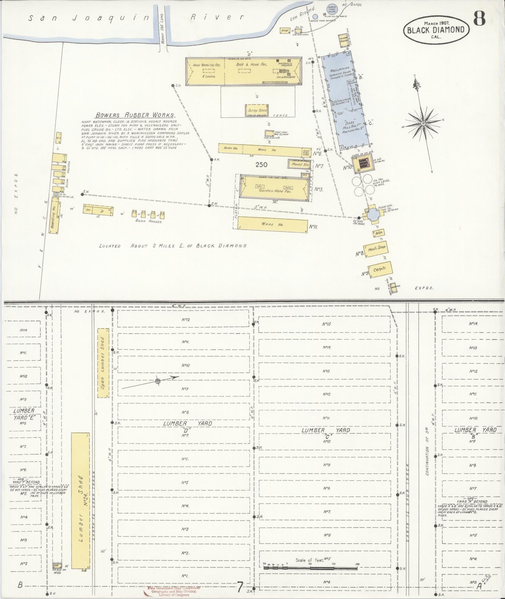 Sanborn Fire Insurance Map from Black Diamond, Contra Costa, California (1907), Sheet #0008 - Historic Sanborn Fire Insurance Map Print, vintage old map wall art, antique decor, genealogy gift, California California map