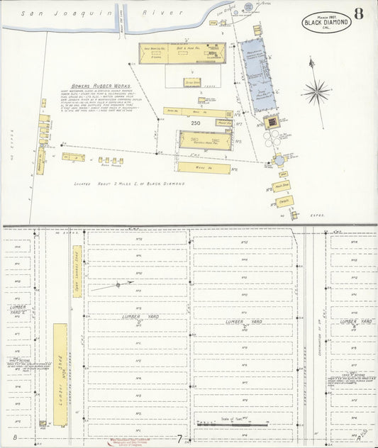 Sanborn Fire Insurance Map from Black Diamond, Contra Costa, California (1907), Sheet #0008 - Historic Sanborn Fire Insurance Map Print, vintage old map wall art, antique decor, genealogy gift, California California map