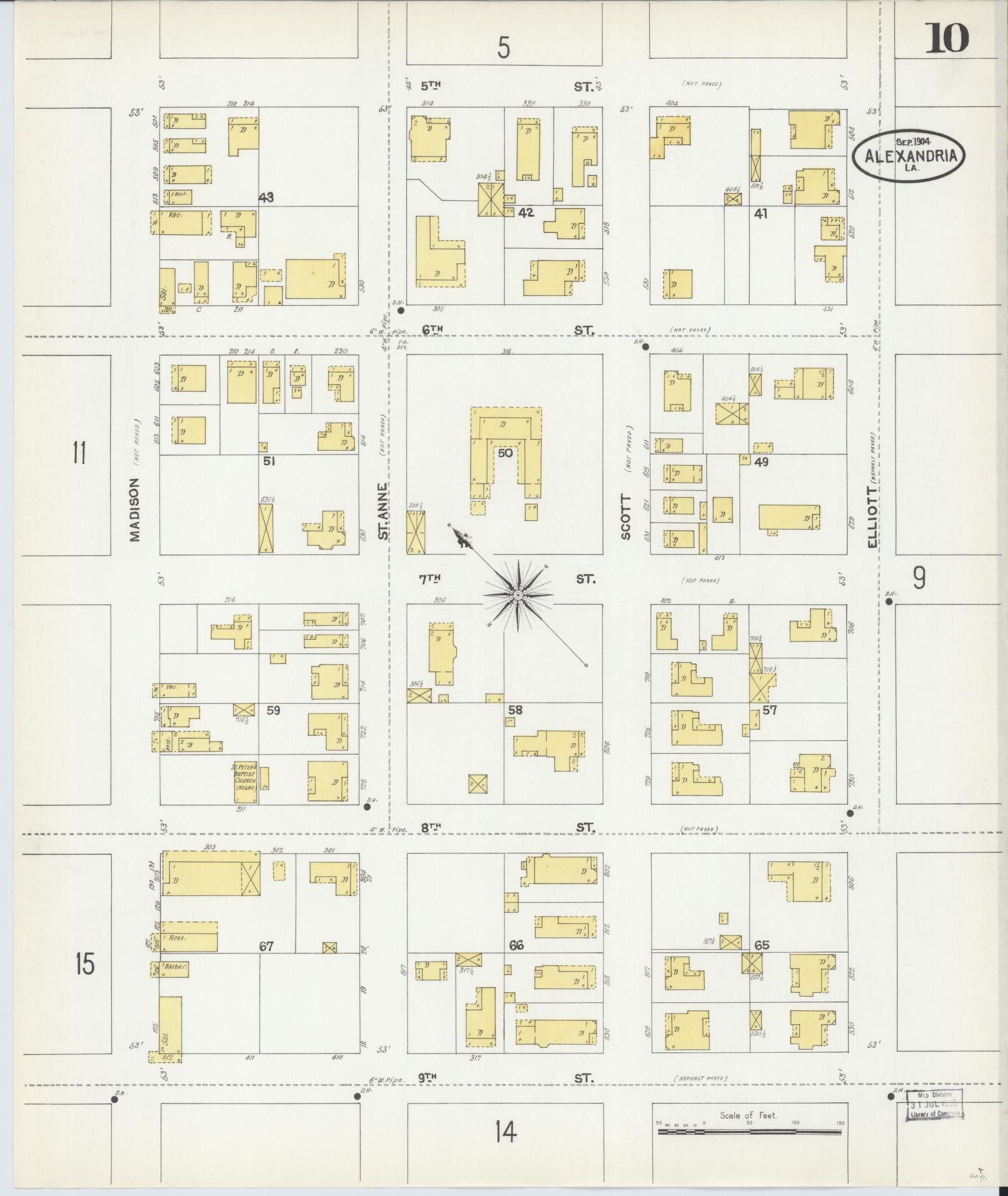 Sanborn Fire Insurance Map from Alexandria, Rapides Parish, Louisiana (1904), Sheet #0010 - Historic Sanborn Fire Insurance Map Print, vintage old map wall art, antique decor, genealogy gift, Louisiana Louisiana map