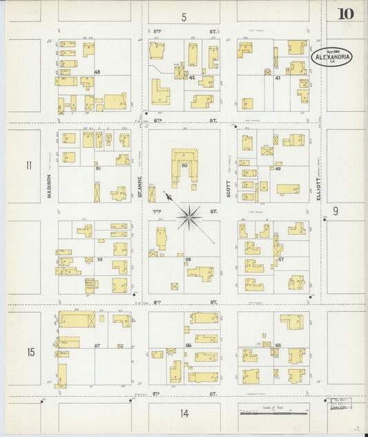 Sanborn Fire Insurance Map from Alexandria, Rapides Parish, Louisiana (1904), Sheet #0010 - Historic Sanborn Fire Insurance Map Print, vintage old map wall art, antique decor, genealogy gift, Louisiana Louisiana map