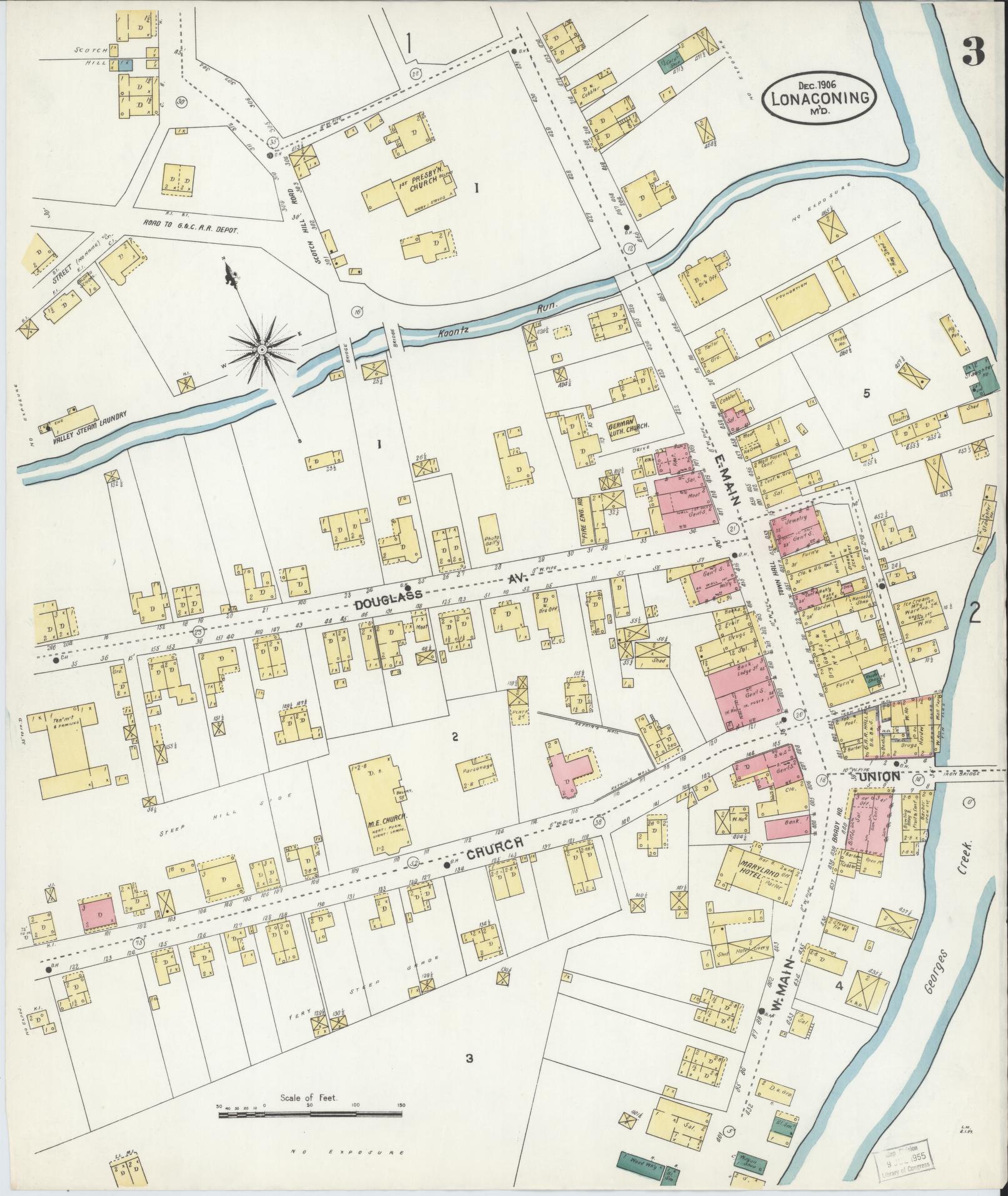 Sanborn Fire Insurance Map from Lonaconing, Allegany County, Maryland (1906), Sheet #0003 - Historic Sanborn Fire Insurance Map Print, vintage old map wall art