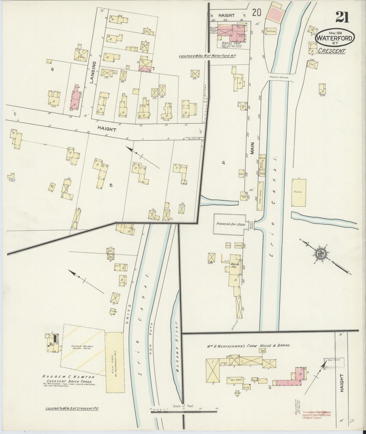 Sanborn Fire Insurance Map from Waterford, Saratoga County, New York (1914), Sheet #0021 - Historic Sanborn Fire Insurance Map Print, vintage old map wall art, antique decor, genealogy gift, New York New York map