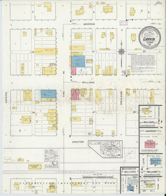 Sanborn Fire Insurance Map from Garvin, McCurtain County, Oklahoma (1916), Sheet #0001 - Historic Sanborn Fire Insurance Map Print, vintage old map wall art, antique decor, genealogy gift, Oklahoma Oklahoma map