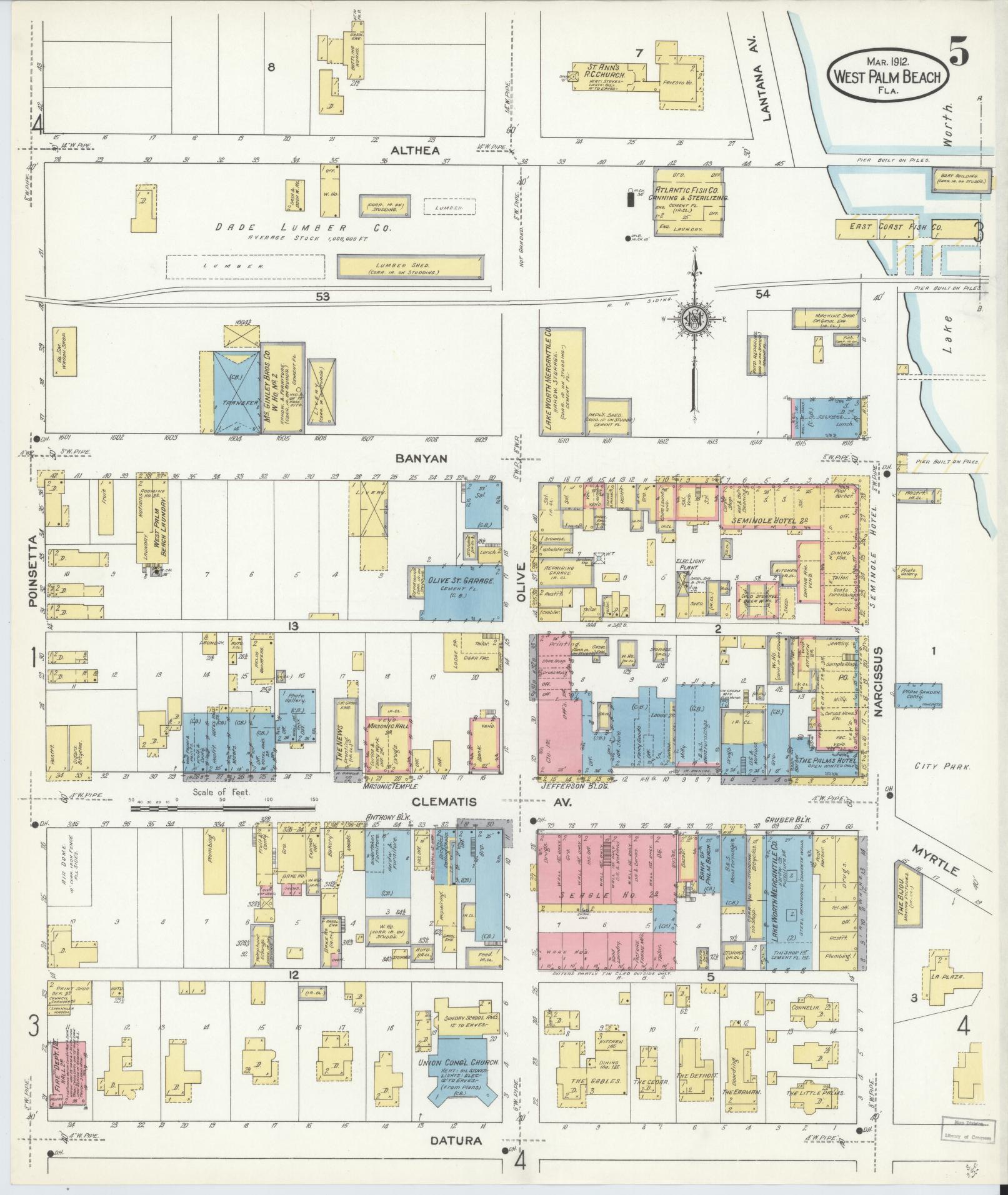 Sanborn Fire Insurance Map from West Palm Beach, Dade County, Florida (1912), Sheet #0005 - Complete Map Set gallery image, historic Sanborn map, vintage wall art, Florida Florida