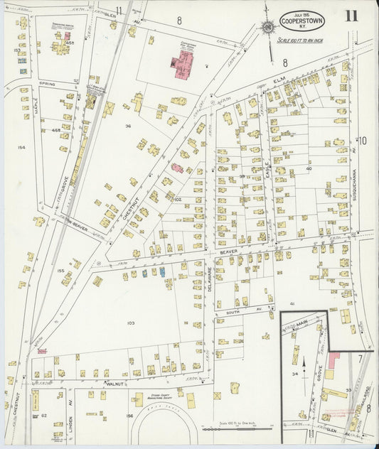 Sanborn Fire Insurance Map from Cooperstown, Otsego County, New York (1915), Sheet #0011 - Historic Sanborn Fire Insurance Map Print, vintage old map wall art, antique decor, genealogy gift, New York New York map
