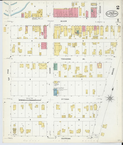 Sanborn Fire Insurance Map from Elk Rapids, Antrim County, Michigan (1907), Sheet #0002 - Complete Map Set gallery image, historic Sanborn map, vintage wall art, Michigan Michigan